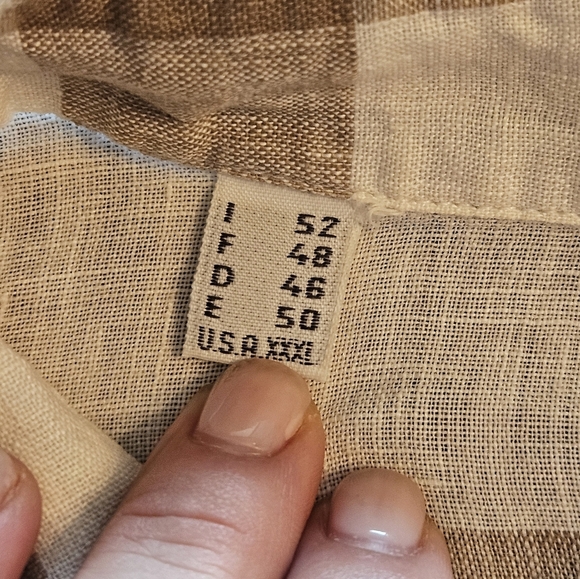 Zanetti Womens Cream Tan Blue Plaid Long Roll Tab Sleeve Linen Blouse Size XXXL - Picture 10 of 12